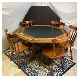 Octagonal Oak Poker Table with Black Playing Surface, Table Cover and 5 Chairs