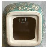 Aqua Turquoise Blue Floral Medallion Garden Stool