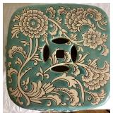 Aqua Turquoise Blue Floral Medallion Garden Stool