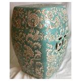 Aqua Turquoise Blue Floral Medallion Garden Stool