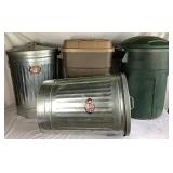 Assorted Collection of Galvanized and Heavy Duty Plastic Storage Trash Cans with Lids