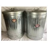 Assorted Collection of Galvanized and Heavy Duty Plastic Storage Trash Cans with Lids