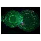 Vintage Uranium Glass Plates - Jenkins Glass Ocean Wave and Anchor Hocking Cameo Cake Plate