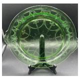 Vintage Uranium Glass Plates - Jenkins Glass Ocean Wave and Anchor Hocking Cameo Cake Plate