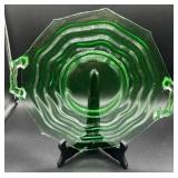 Vintage Uranium Glass Plates - Jenkins Glass Ocean Wave and Anchor Hocking Cameo Cake Plate