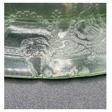 Vintage Uranium Glass Plates - Jenkins Glass Ocean Wave and Anchor Hocking Cameo Cake Plate