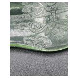 Vintage Uranium Glass Plates - Jenkins Glass Ocean Wave and Anchor Hocking Cameo Cake Plate