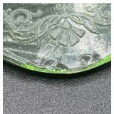 Vintage Uranium Glass Plates - Jenkins Glass Ocean Wave and Anchor Hocking Cameo Cake Plate