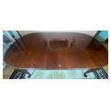 Universal Furniture Dining Room Table with 4 Black & Gold Covered Chairs and 1 Leaf