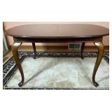 Universal Furniture Dining Room Table with 4 Black & Gold Covered Chairs and 1 Leaf