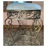 Oval Upholstered Bench with Metal Legs and Lower Shelf