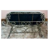 Oval Upholstered Bench with Metal Legs and Lower Shelf