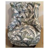 Two Accent Chairs -Blue Floral Print and Solid Blue/Teal Armless Chair with Pillow