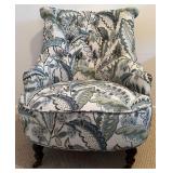 Two Accent Chairs -Blue Floral Print and Solid Blue/Teal Armless Chair with Pillow
