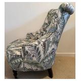 Two Accent Chairs -Blue Floral Print and Solid Blue/Teal Armless Chair with Pillow