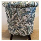 Two Accent Chairs -Blue Floral Print and Solid Blue/Teal Armless Chair with Pillow