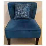 Two Accent Chairs -Blue Floral Print and Solid Blue/Teal Armless Chair with Pillow