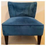 Two Accent Chairs -Blue Floral Print and Solid Blue/Teal Armless Chair with Pillow