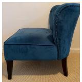 Two Accent Chairs -Blue Floral Print and Solid Blue/Teal Armless Chair with Pillow
