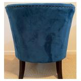 Two Accent Chairs -Blue Floral Print and Solid Blue/Teal Armless Chair with Pillow
