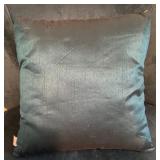 Two Accent Chairs -Blue Floral Print and Solid Blue/Teal Armless Chair with Pillow