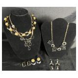 Vintage Black and Gold Tone Necklaces and Earrings