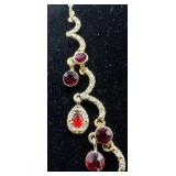 Vintage 16" Gold Tone Necklace with Red Teardrop Accents and Matching Earrings