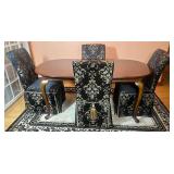 Universal Furniture Dining Room Table with 4 Black & Gold Covered Chairs and 1 Leaf