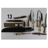 Lot of Ornate Display Knives, Hunting Knives, And A Machete