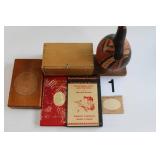 Lot of Miscellaneous Vintage Boxes, Ethnic Gourd Art, And A Microscope