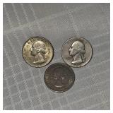 1948,1961 Washington Quarters 25c, 1963 Schilling