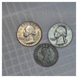 1948,1961 Washington Quarters 25c, 1963 Schilling