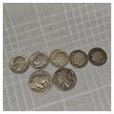Lot of 5 Silver Roosevelts, 2 Buffalo Nickels