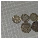 Lot of 5 Silver Roosevelts, 2 Buffalo Nickels
