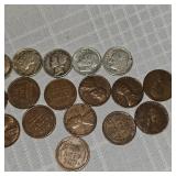 Lot of 5 Silver Dimes 10c, Wheatback Pennies