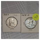 1954D, 1962 Franklin 50c
