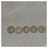 Lot of 5 Silver Roosevelts, 10c Silver