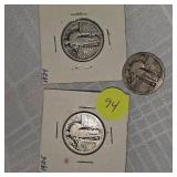 1925,1929,1929 Silver Quarters, 25c