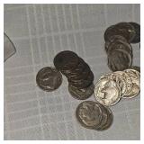 40 Mixed Dates Buffalo Nickels, 5c (40 total)