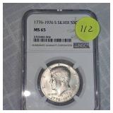 1776-1976 S Silver Kennedy 50c, MS65