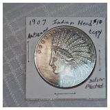 2-1907 Indian Head $10 Copy, Silver Plated