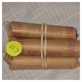 5 Rolls Wheatback Pennies, 1c (250)
