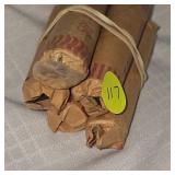 5 Rolls Wheatback Pennies, 1c (250)