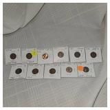 1918-1957 Carded Lot of 11 Wheatback Pennies