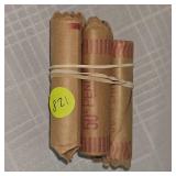 5 Rolls Wheatback Pennies, 1c, (250)