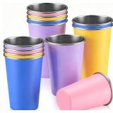Zhehao 12 Pack Colored Stainless Steel Cups 16 oz Colorful Pint Cups Unbreakable Stackable Metal Drinking Water Tumblers for Adults Bar Home Restaurant Iced Coffee Camping Travel and Outdoor Parties