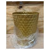 Venalys Small Metal Trash Can Wastebasket, Decorative Honeycomb Garbage Can Waste Basket, Modern Farmhouse Round Trash Bin for Bathroom, Bedroom, Kitchen and Office (Gold)