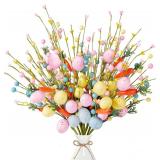 Sggvecsy Artificial Easter Stems 6 Pcs Spring Berry Picks with Eggs Carrot Colorful Berries Twig Branches Sprays for Easter Arrangement Centerpiece Easter Celebration Home Vase Decor