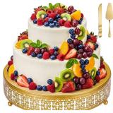Wenqik Gold Cake Stand 12 Inch Metal Round Wedding Cake Stand with Cutting & Spatula Cupcake Dessert Cookies Display Holder Fruit Serving Tray for Wedding Birthday Anniversary Party