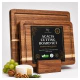 Acacia Wood Cutting Boards for Kitchen, Non-Toxic Cutting Board Set of 2, Chopping Boards with Deep Juice Groove for Meat, Cheese & Vegetables - Eco-Friendly & Medium & Small Sizes